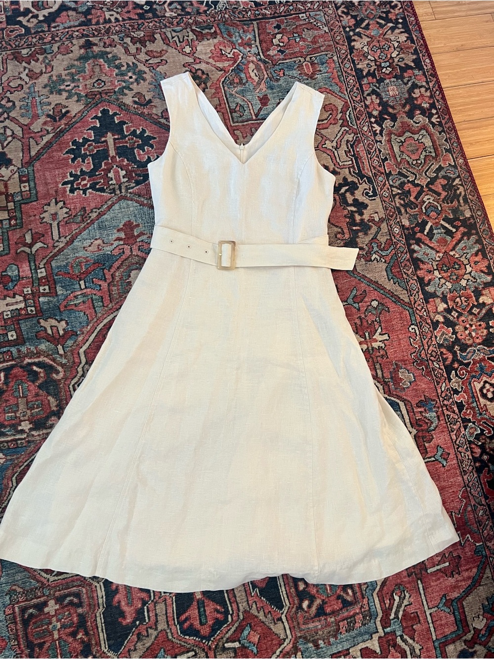 Mango Cream V-Neck Midi Dress with Belt